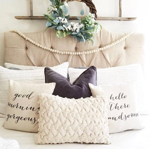 Hello There Handsome- Good Morning Gorgeous Pillow Cover (Set of 2) - Linen and Ivory