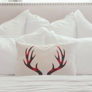 Buffalo Plaid Antlers (Red) Pillow Cover - Linen and Ivory