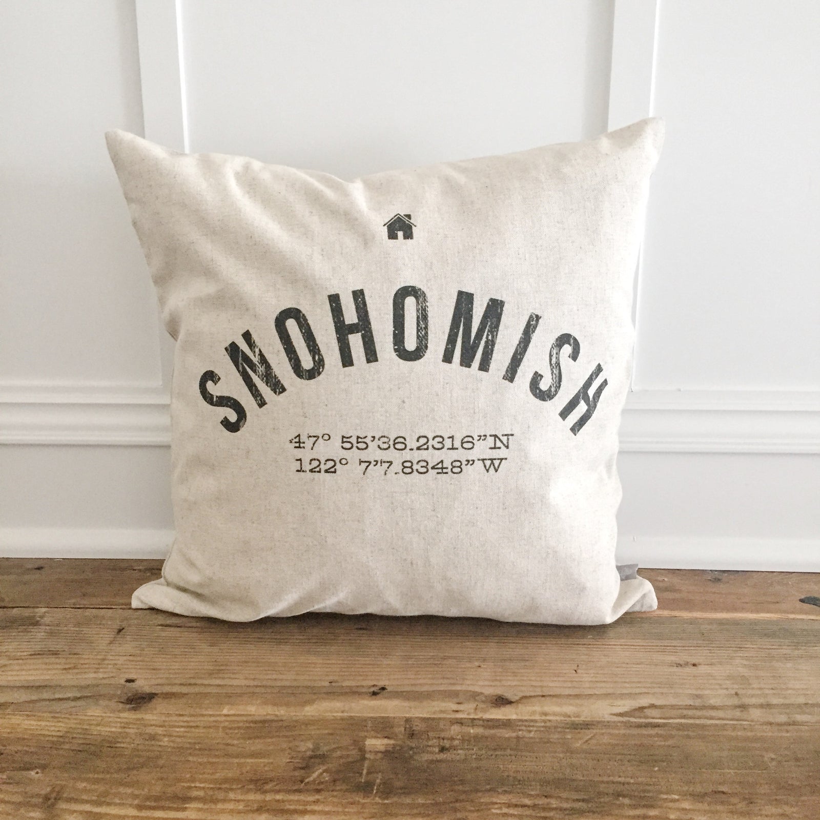 Custom City & Coordinates Pillow Cover - Linen and Ivory