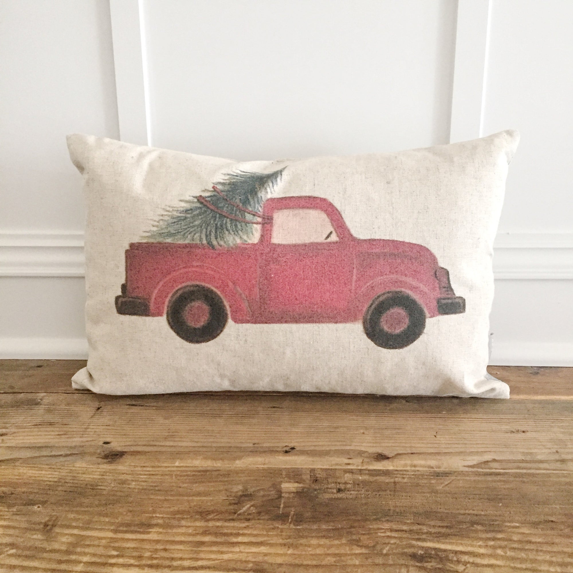 Red Truck No Words Pillow Cover - Linen and Ivory