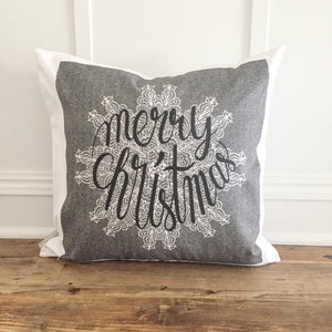 Herringbone Merry Christmas Pillow Cover - Linen and Ivory