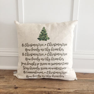 O Christmas Tree Lyrics Pillow Cover - Linen and Ivory