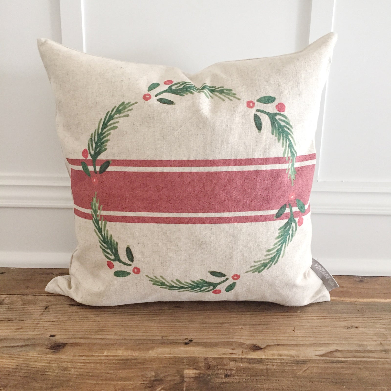 Grainsack Wreath Pillow Cover - Linen and Ivory
