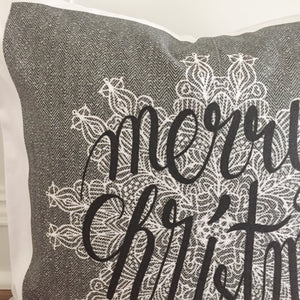 Herringbone Merry Christmas Pillow Cover - Linen and Ivory