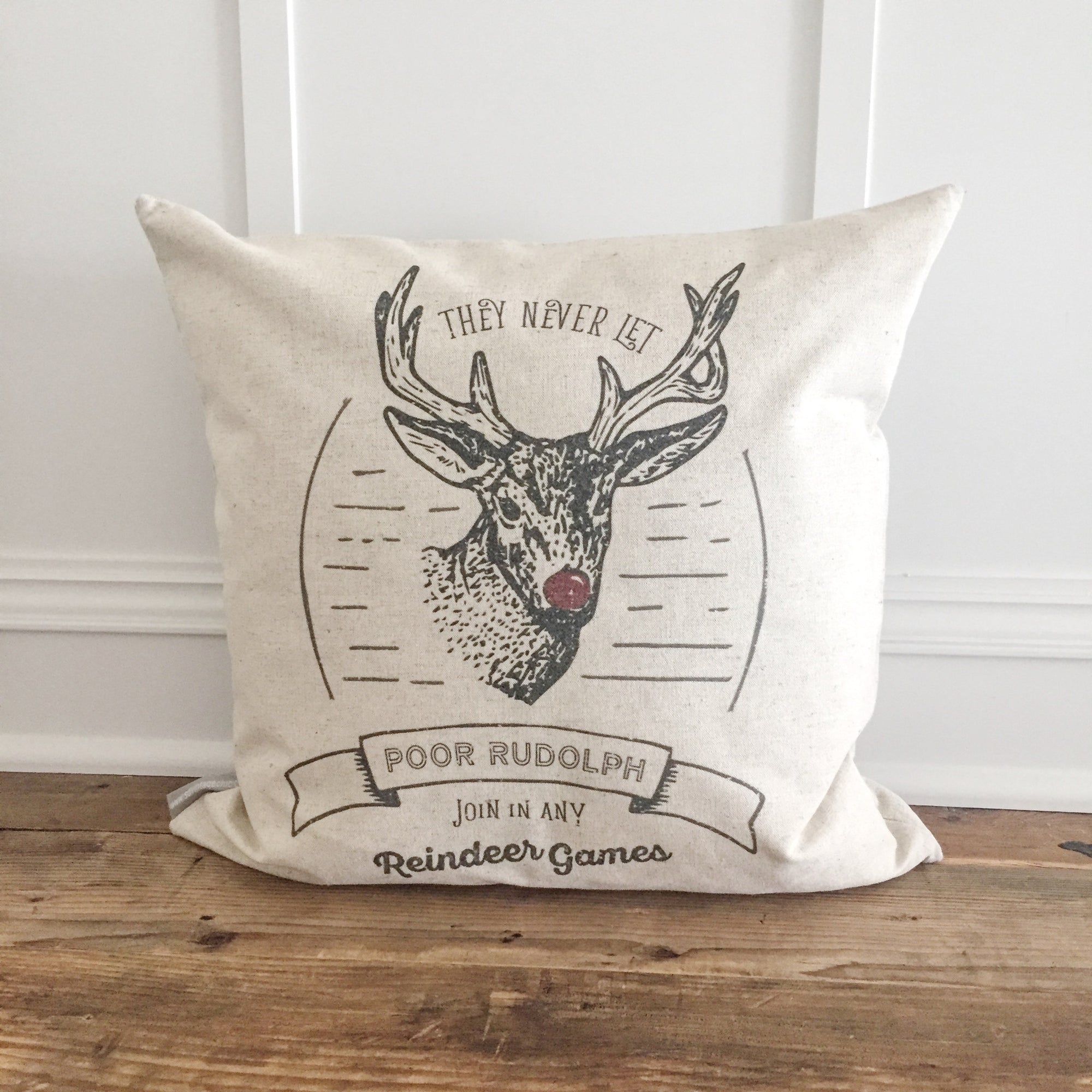 Reindeer Games Pillow Cover - Linen and Ivory