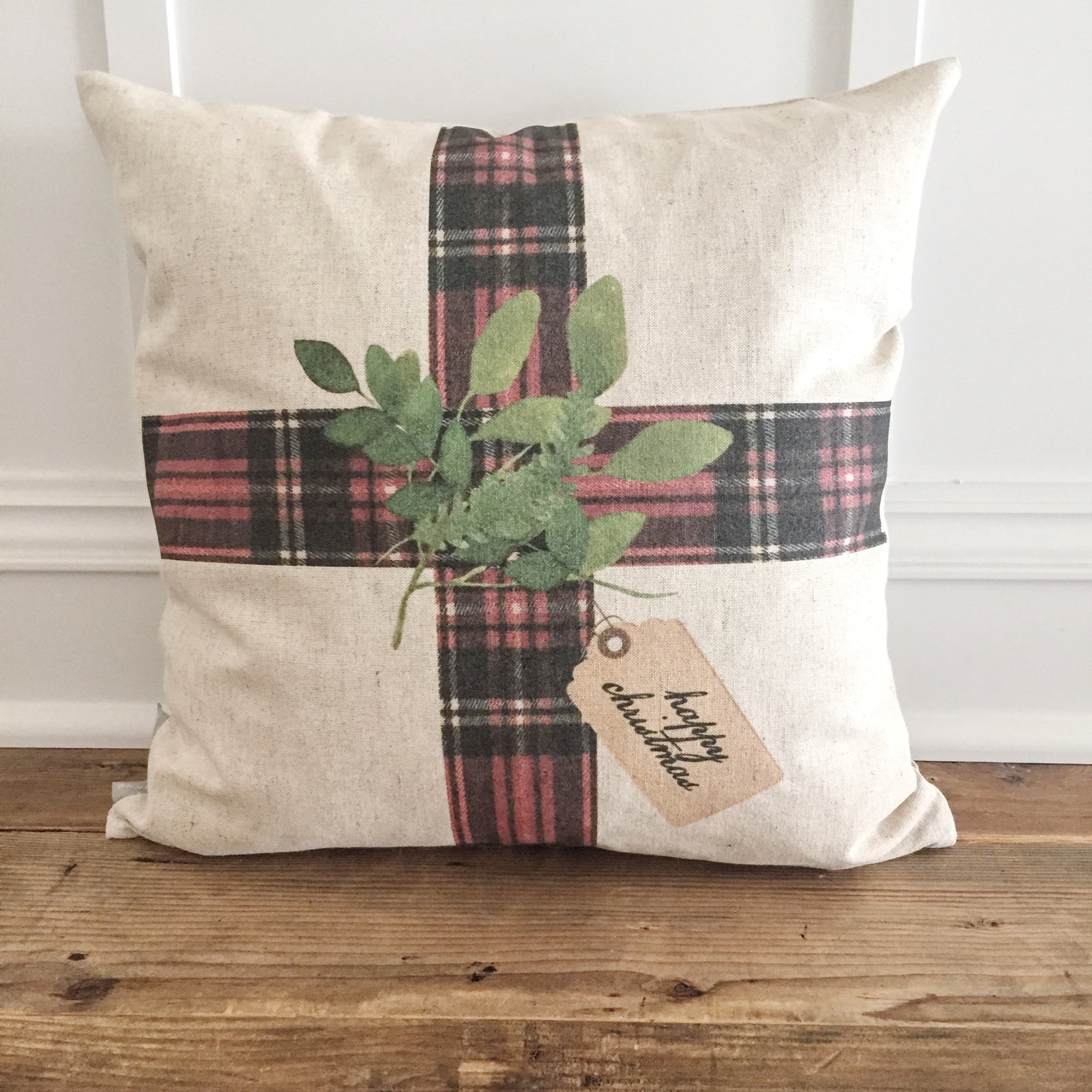 Tartan Plaid Gift Pillow Cover - Linen and Ivory