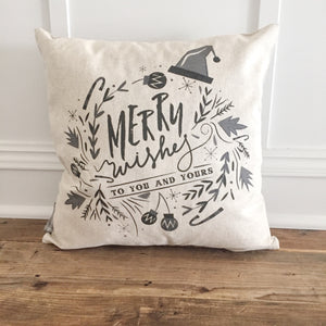 Merry Wishes Pillow Cover (Black) - Linen and Ivory