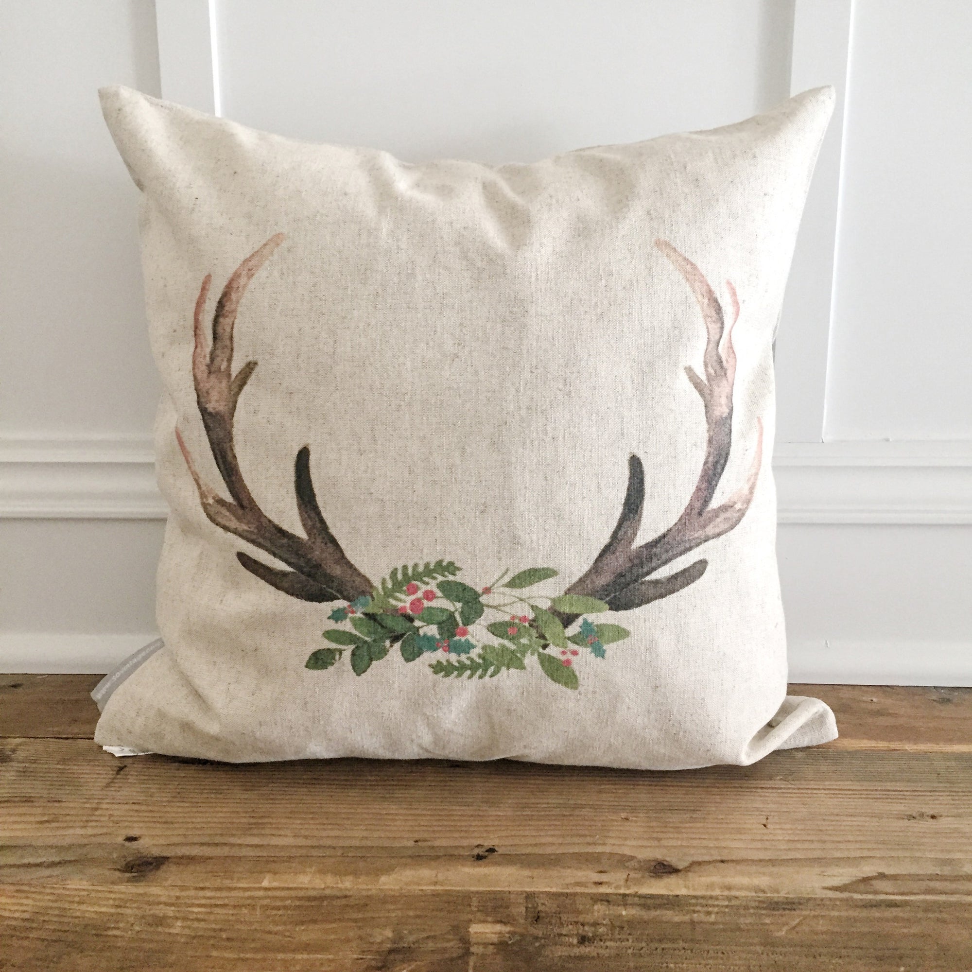 Holiday Deer Antler Pillow Cover - Linen and Ivory