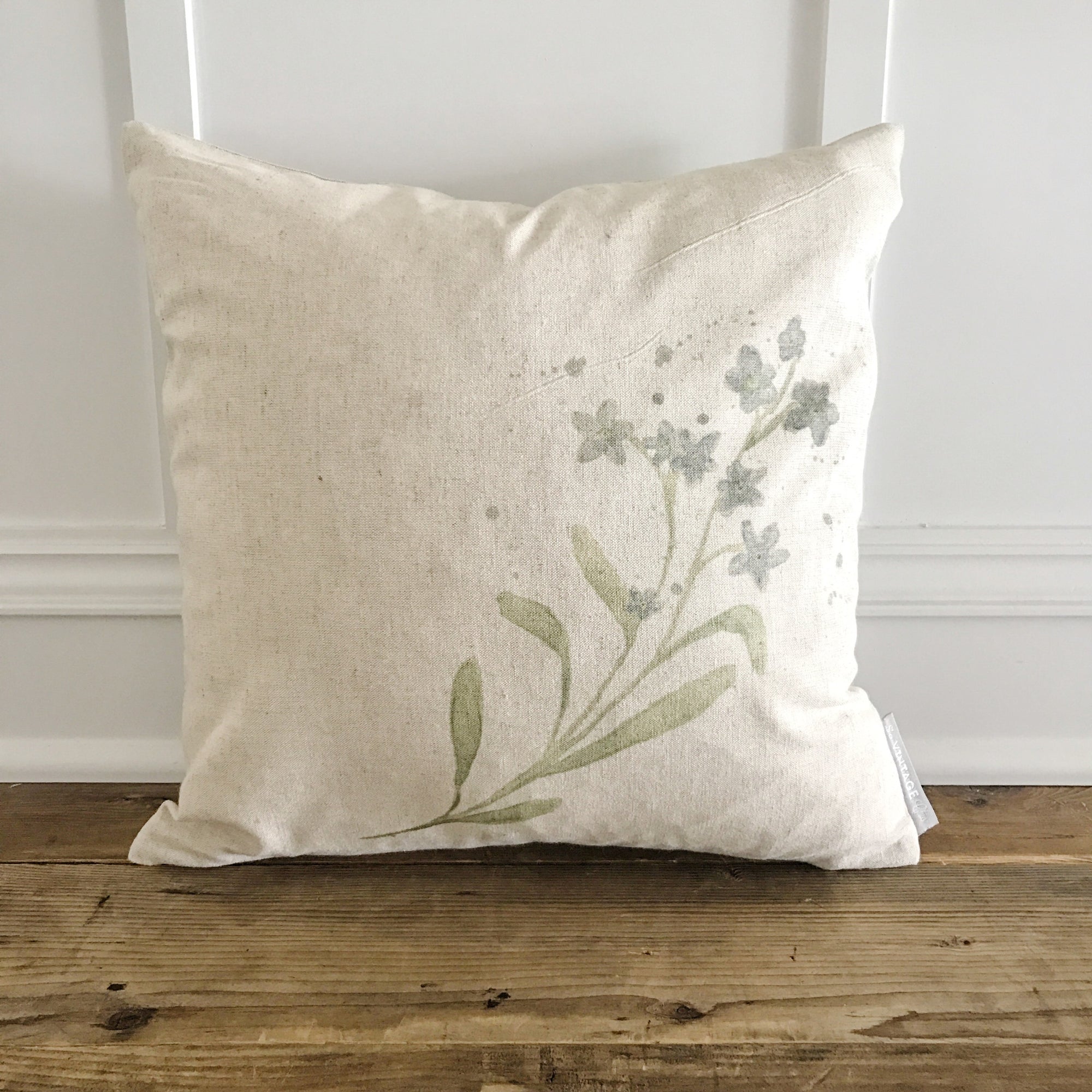 Watercolor Forget-Me-Nots Pillow Cover - Linen and Ivory