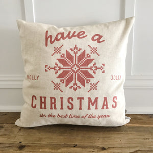 Scandanavian Holly Jolly Pillow Cover (red) - Linen and Ivory