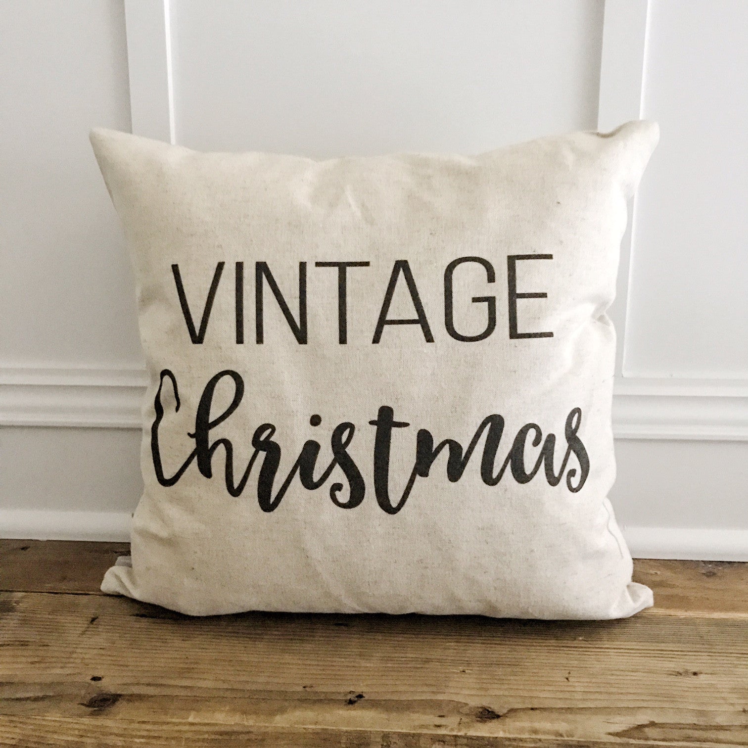 Vintage Christmas Pillow Cover (Black) - Linen and Ivory