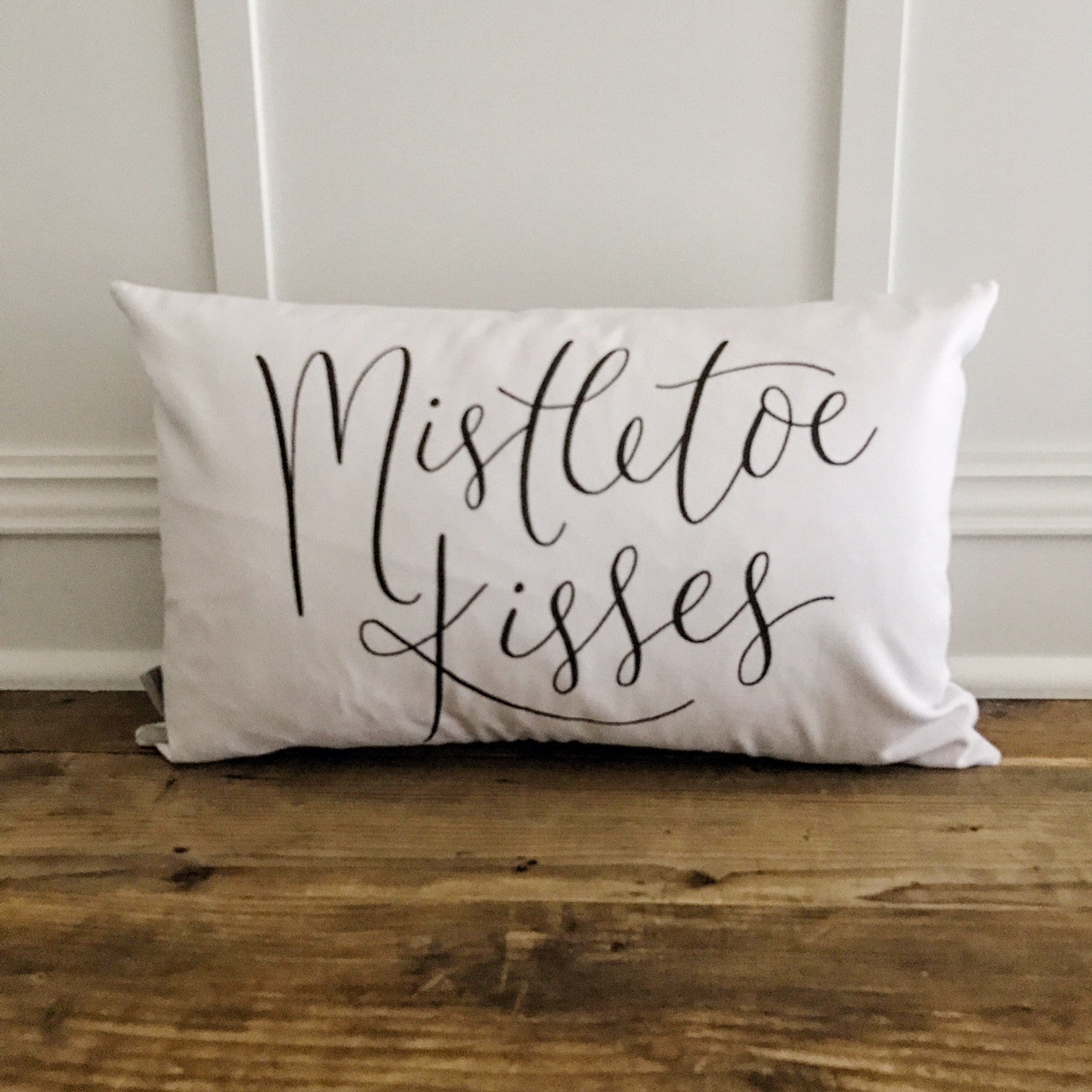 Mistletoe Kisses Pillow Cover (Black) - Linen and Ivory
