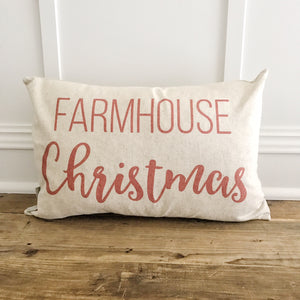 Farmhouse Christmas Pillow Cover (Red) - Linen and Ivory