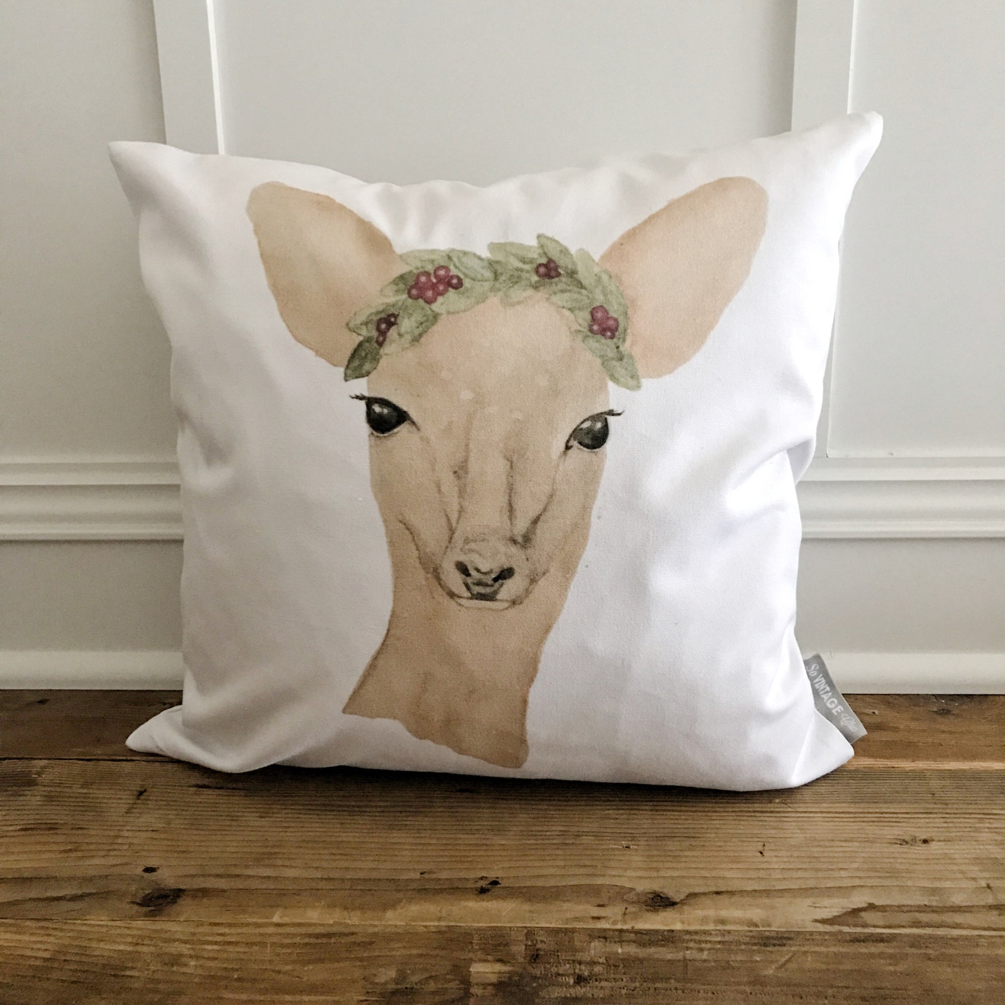 Watercolor Deer Pillow Cover - Linen and Ivory