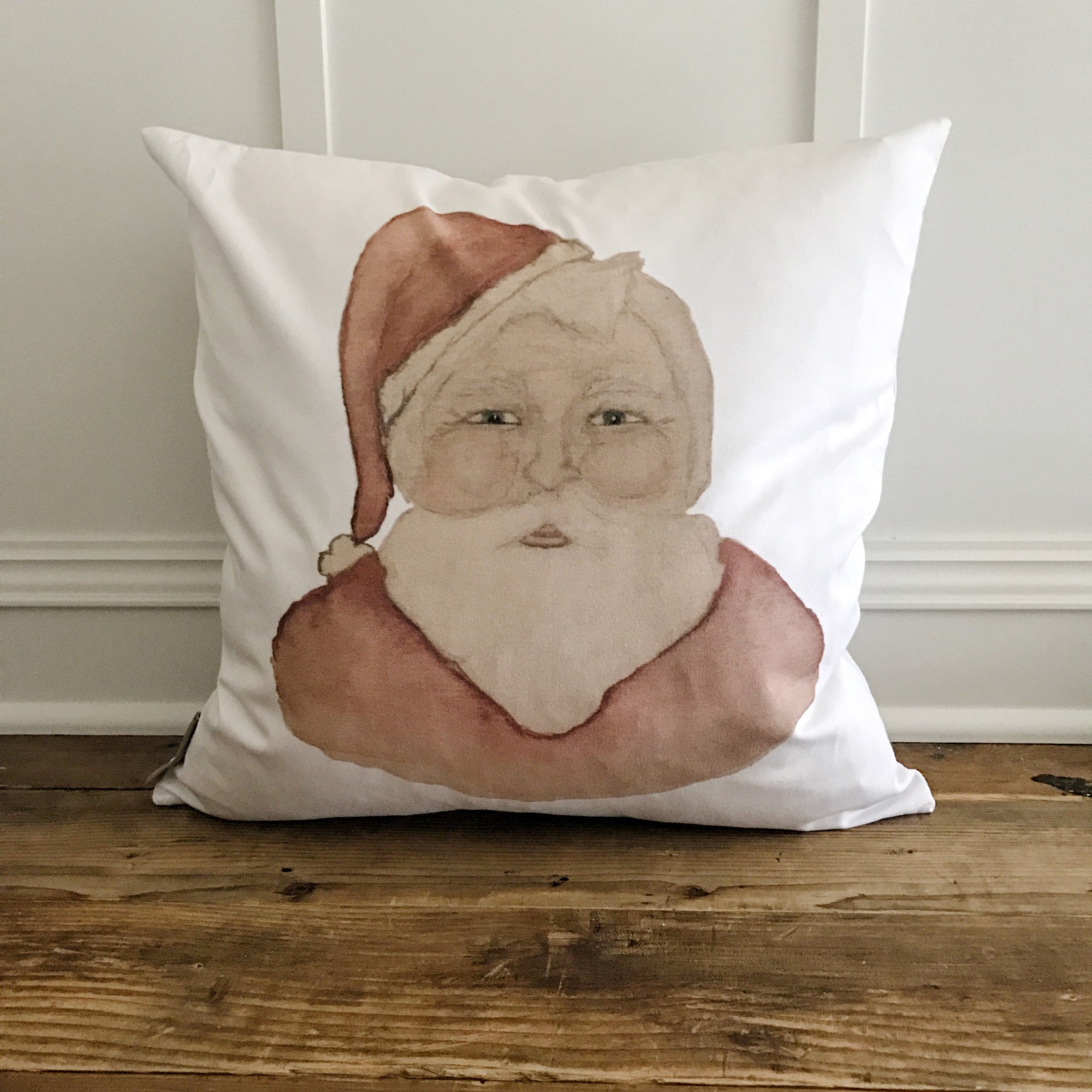 Watercolor Santa Pillow Cover - Linen and Ivory