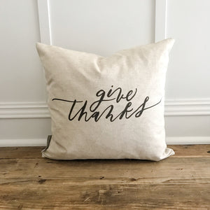 Give Thanks Calligraphy Pillow Cover - Linen and Ivory