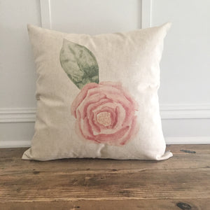 Watercolor Rose Pillow Cover - Linen and Ivory