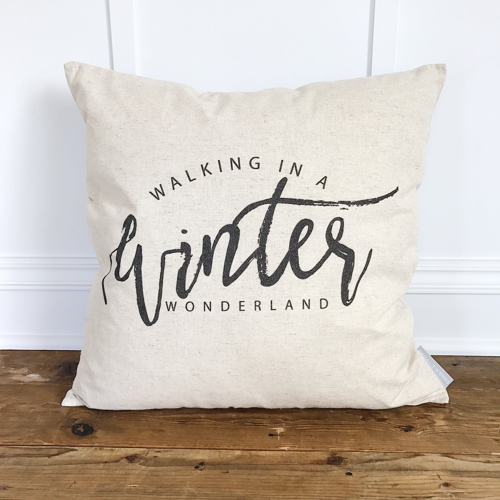 Winter Script Pillow Cover (Design by Whitney Cole) - Linen and Ivory