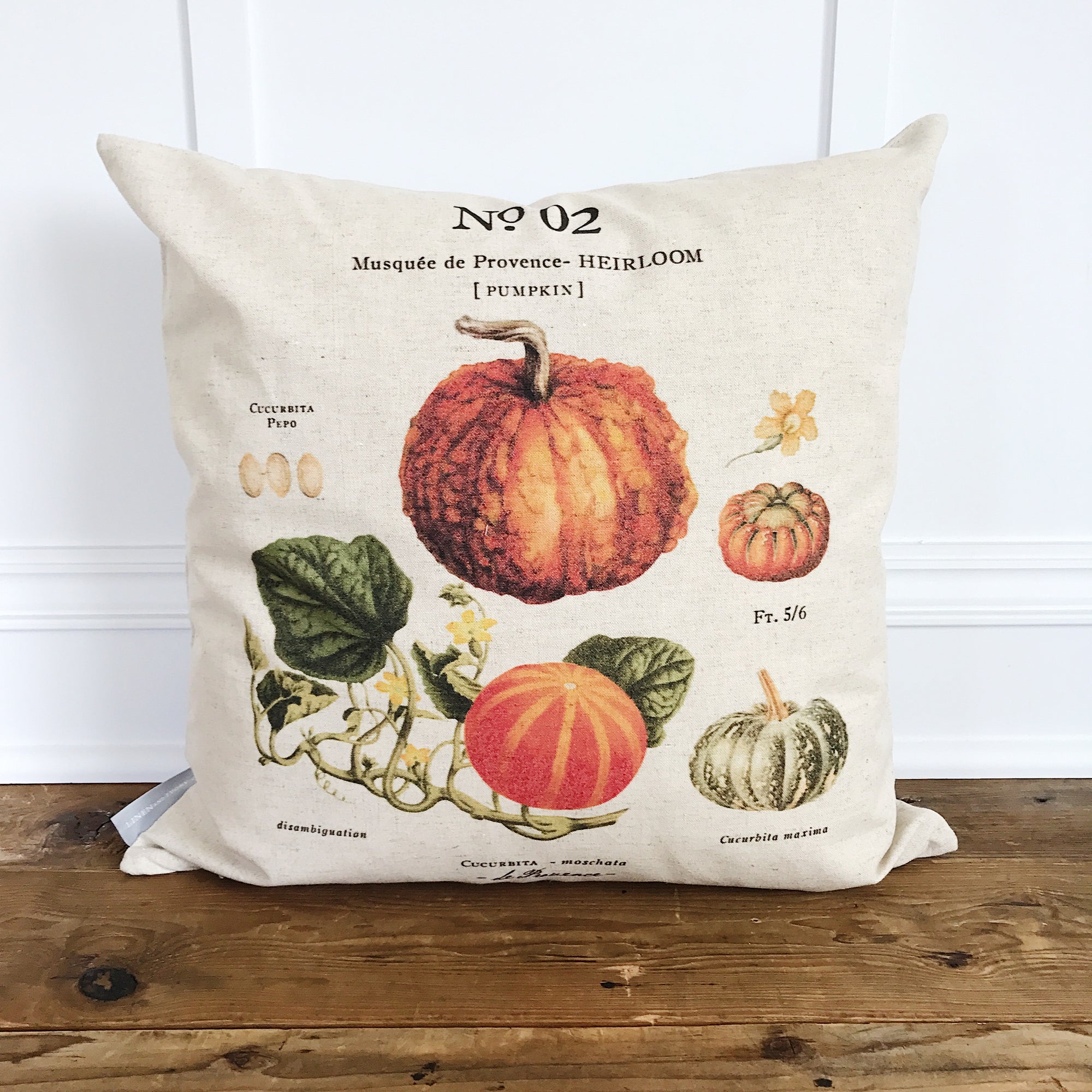 Pumpkin Botanical Pillow Cover (Design 2) - Linen and Ivory