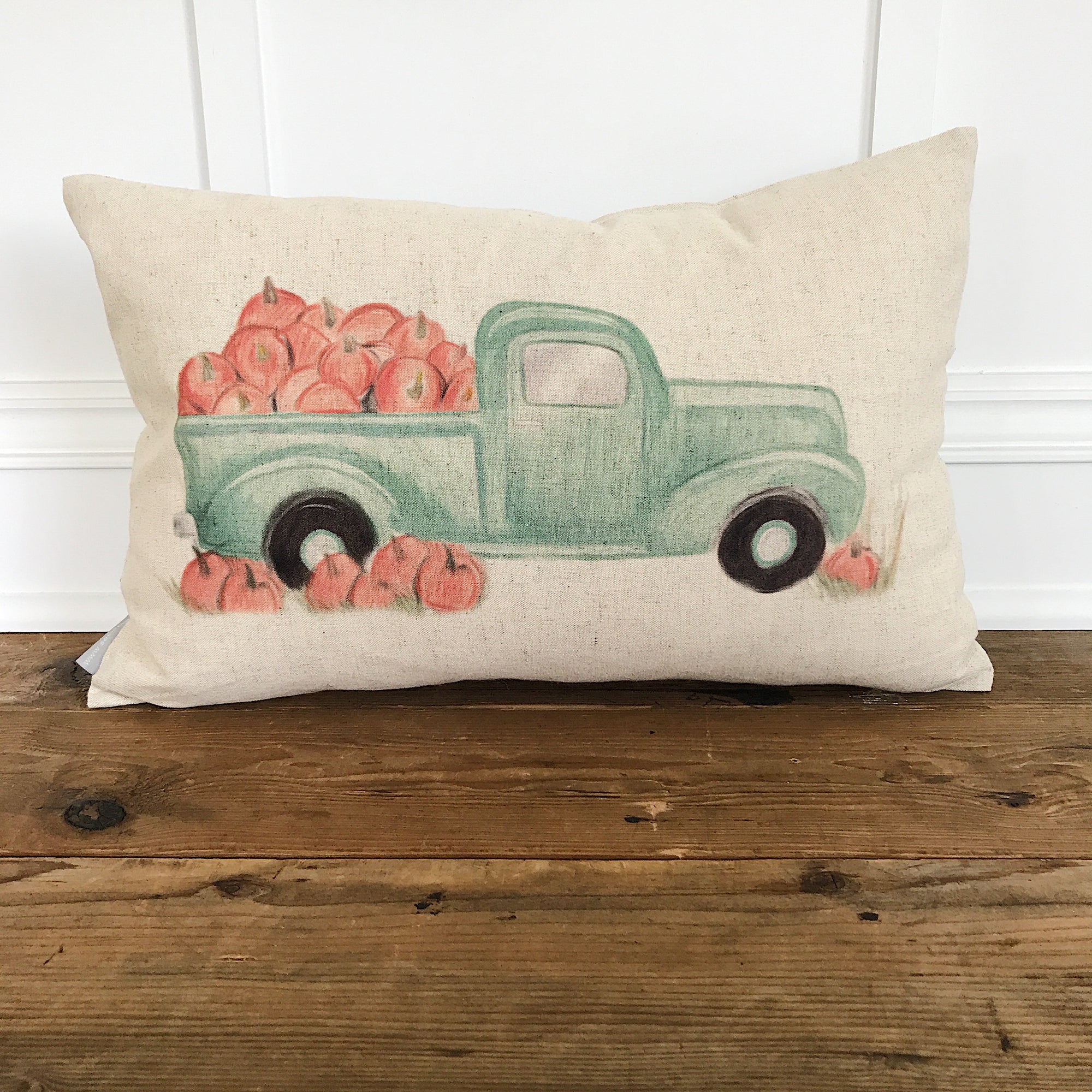 Pumpkin Truck Pillow Cover (Design by Amanda Michaud) - Linen and Ivory