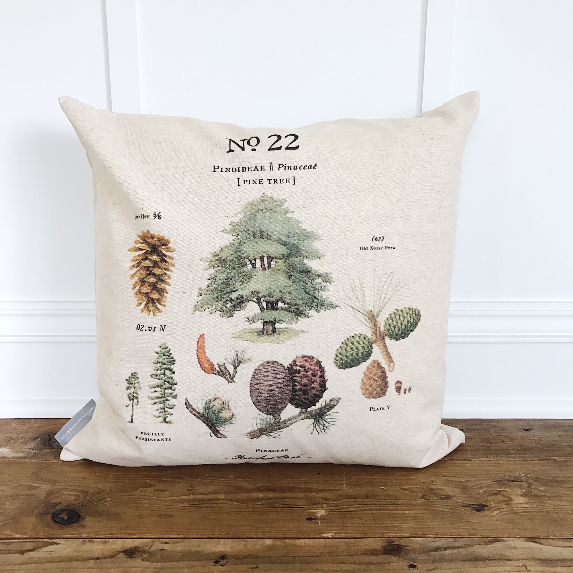 Pine Tree Botanical Pillow Cover - Linen and Ivory