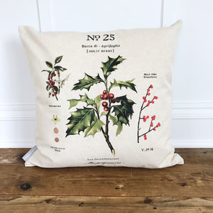 Holly Berry Botanical Pillow Cover - Linen and Ivory