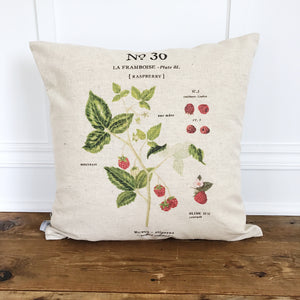 Raspberry Botanical Pillow Cover - Linen and Ivory