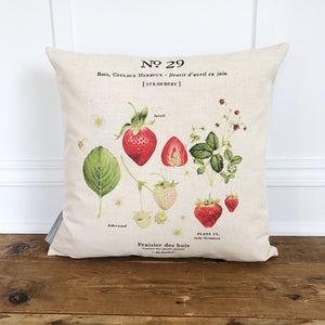 Strawberry Botanical Pillow Cover - Linen and Ivory