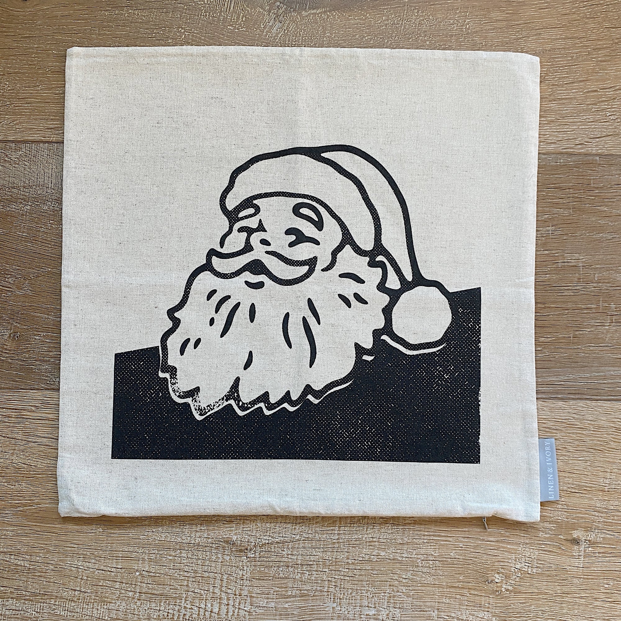 SALE-"NEW" 18" Retro Santa Pillow Cover (Natural Linen)