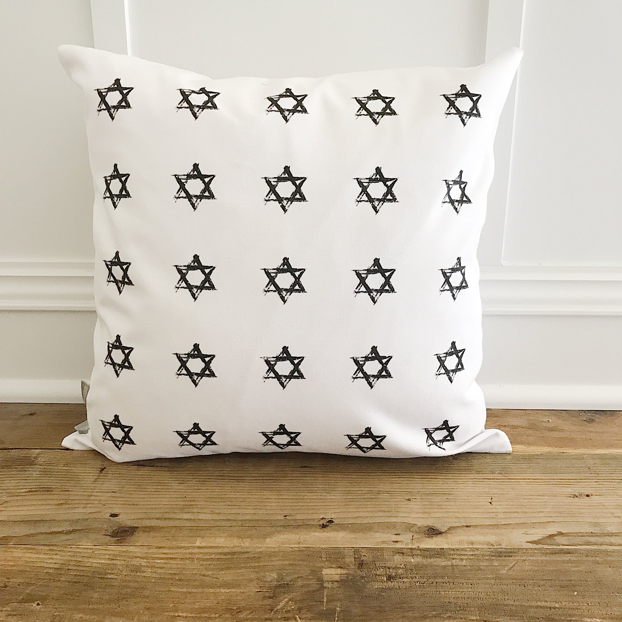 Star of David Stamp Pillow Cover - Linen and Ivory
