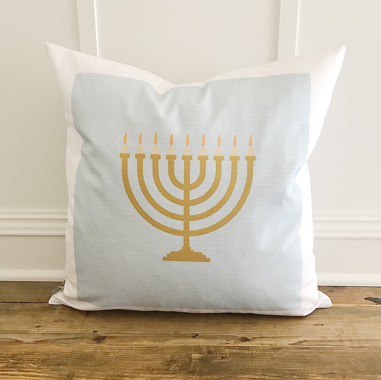 Menora (Light Blue) Pillow Cover - Linen and Ivory