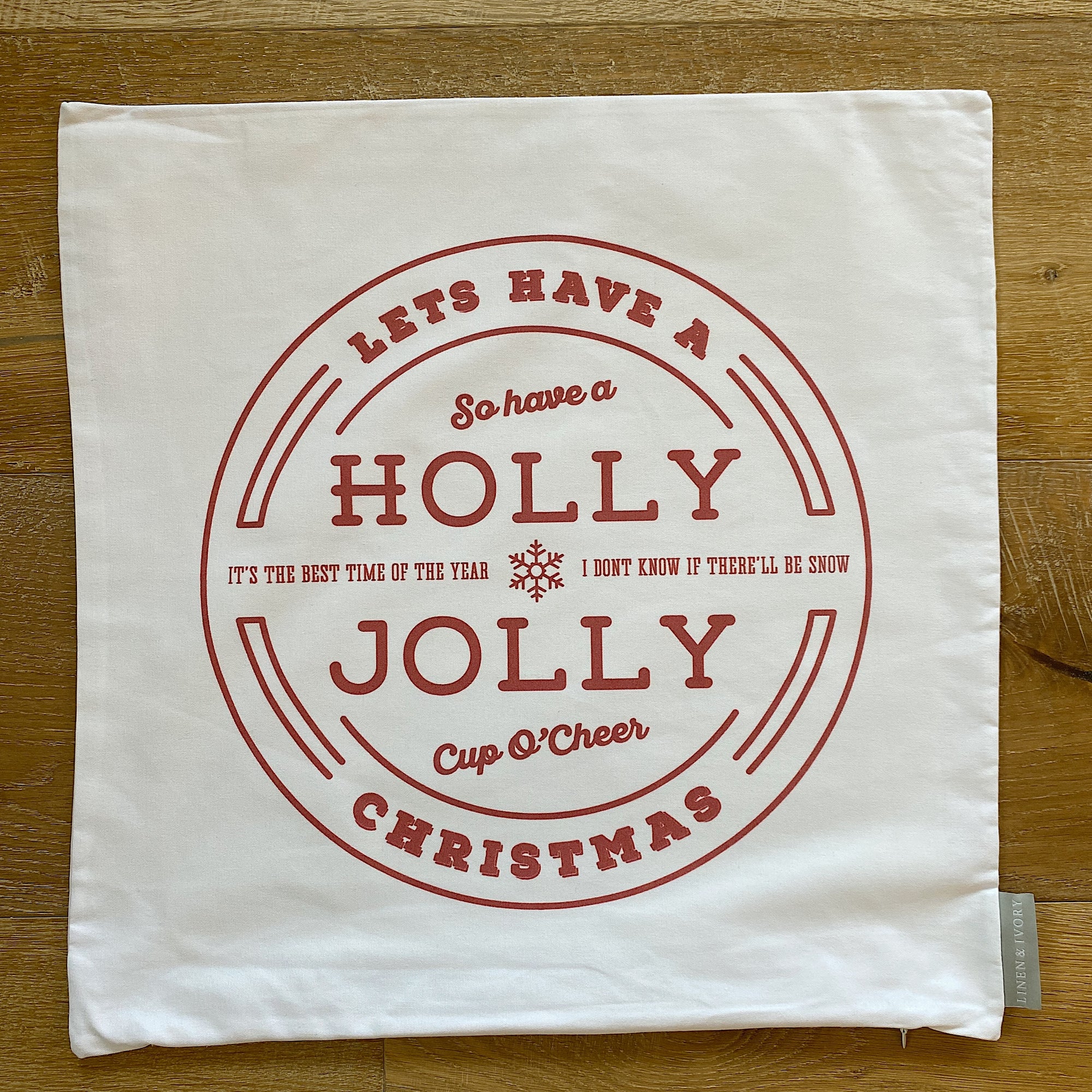 SALE-"NEW" 20" Holly Jolly Pillow Cover (White Canvas)