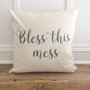 Bless This Mess Pillow Cover - Linen and Ivory