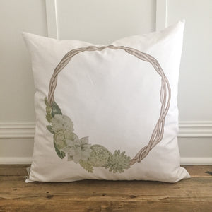 Succulent Cactus Wreath Pillow Cover - Linen and Ivory
