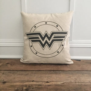 Vintage Wonder Woman Pillow Cover - Linen and Ivory