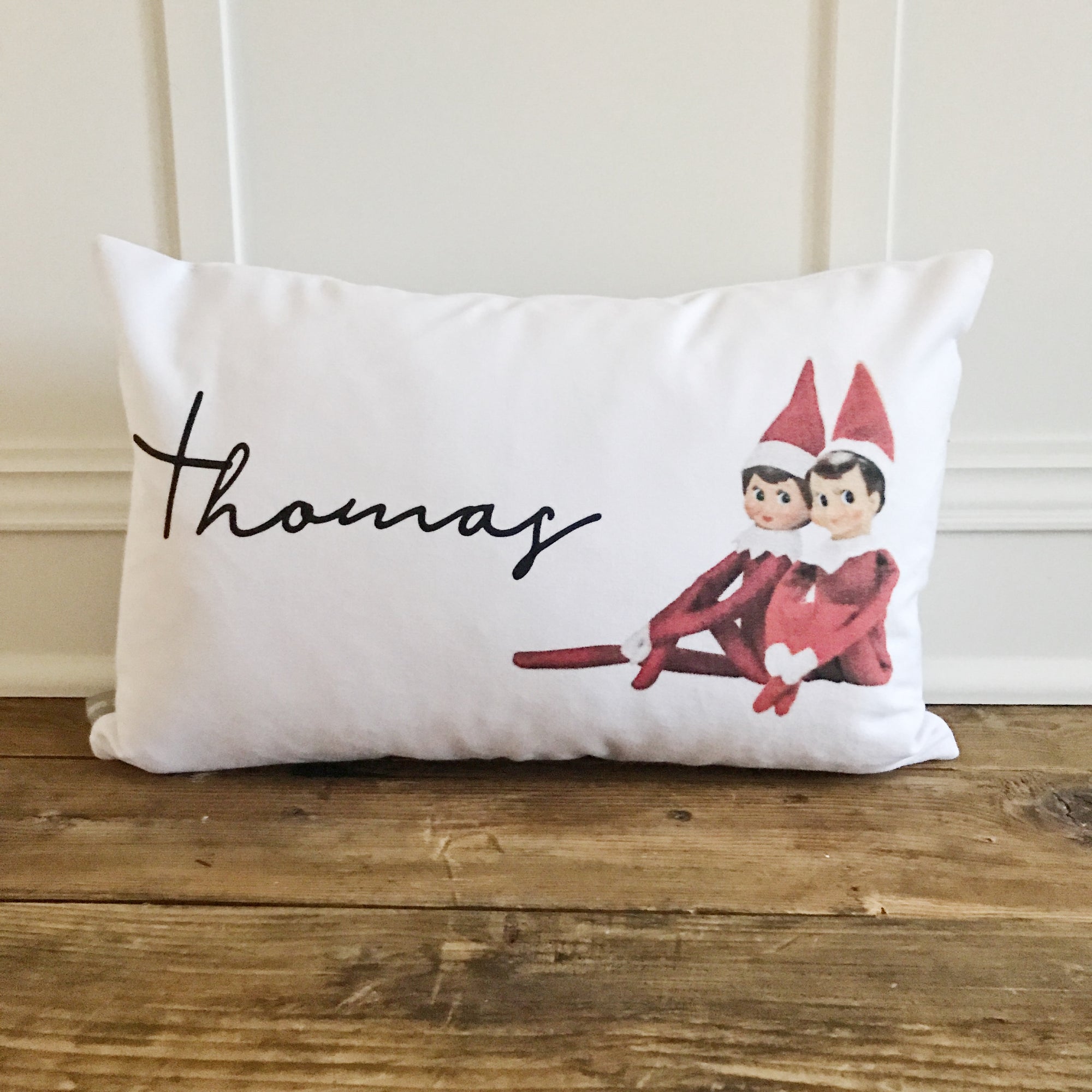 Custom Elf on the Shelf Pillow Cover - Linen and Ivory