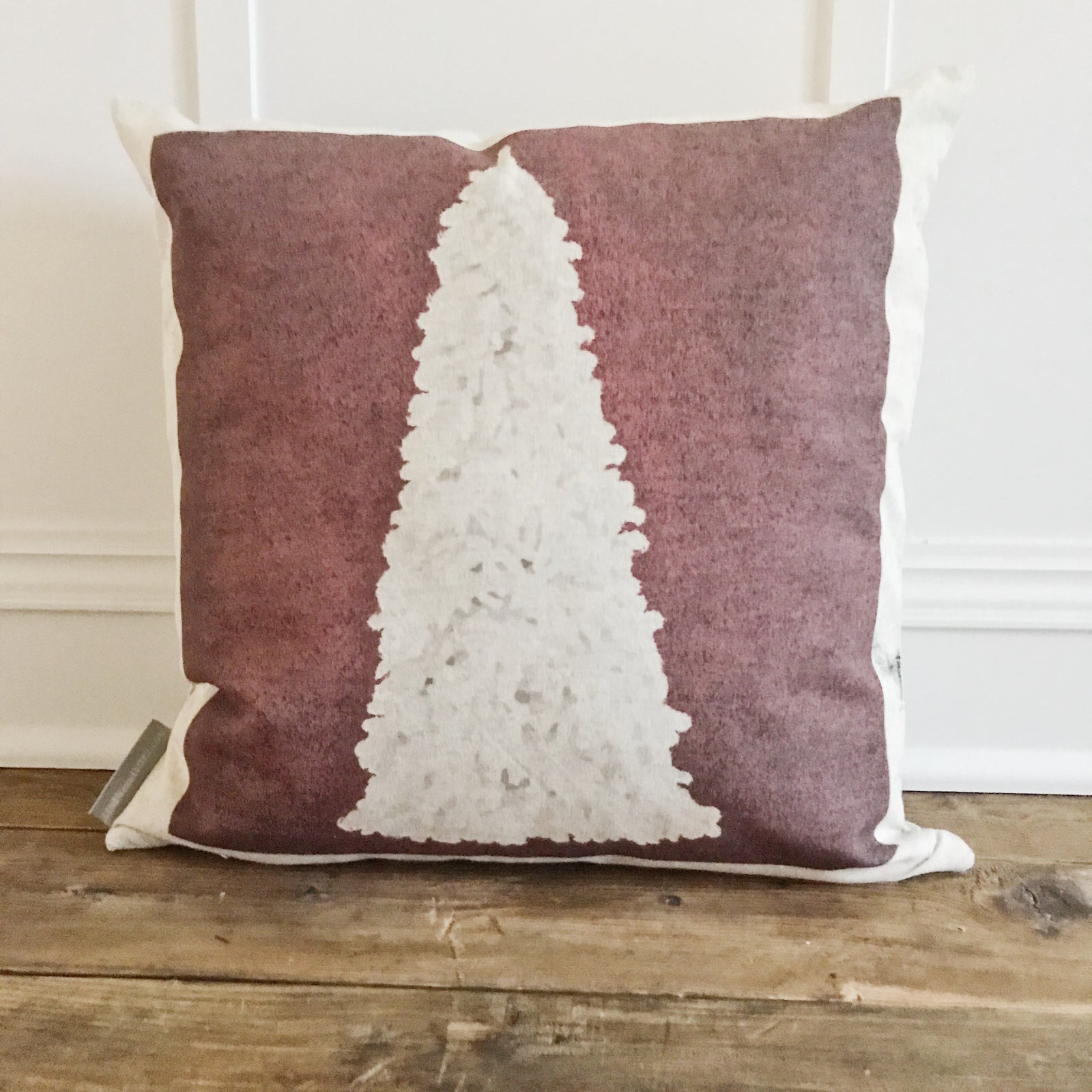 Flocked Tree Pillow Cover (red) - Linen and Ivory