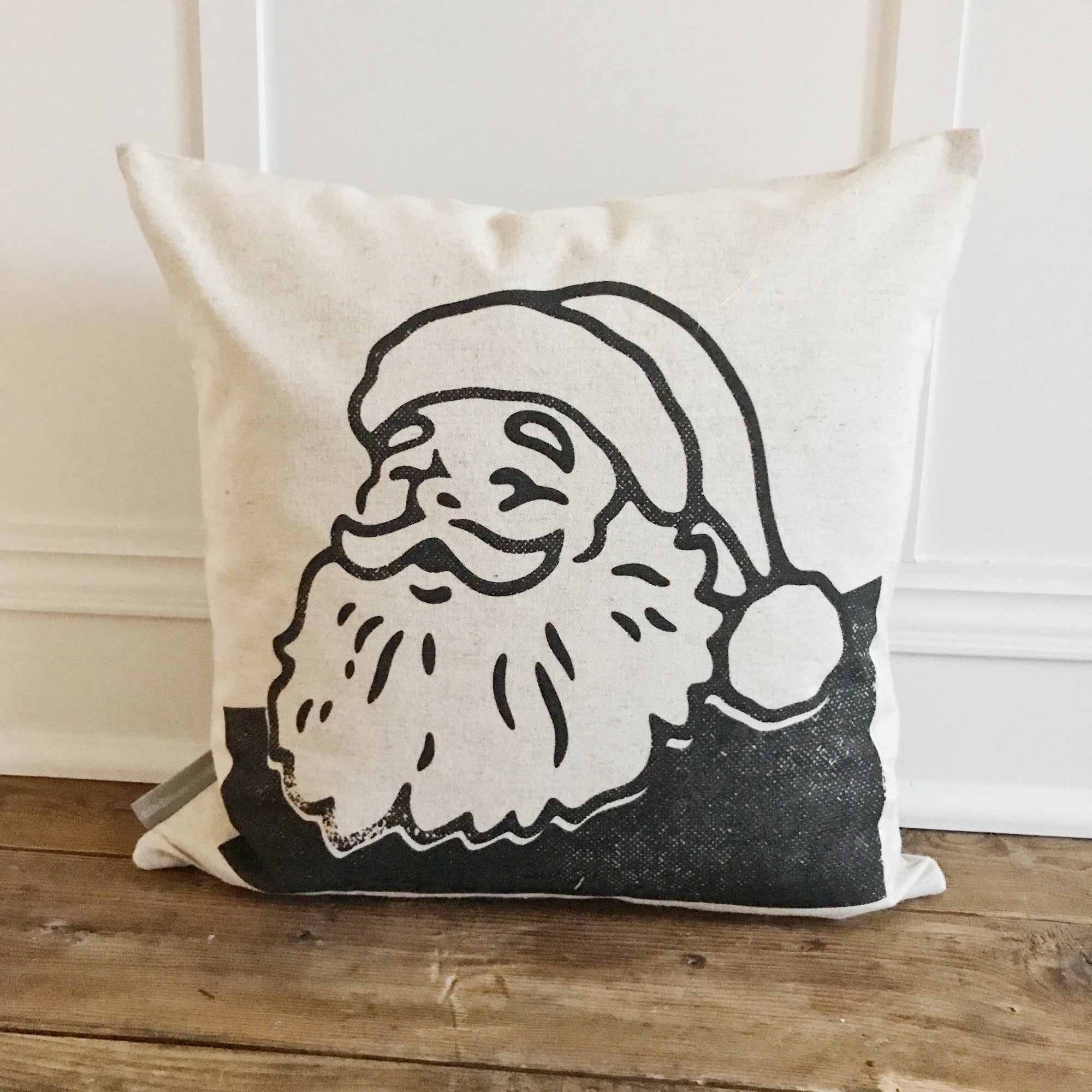 Retro Santa Pillow Cover (black) - Linen and Ivory