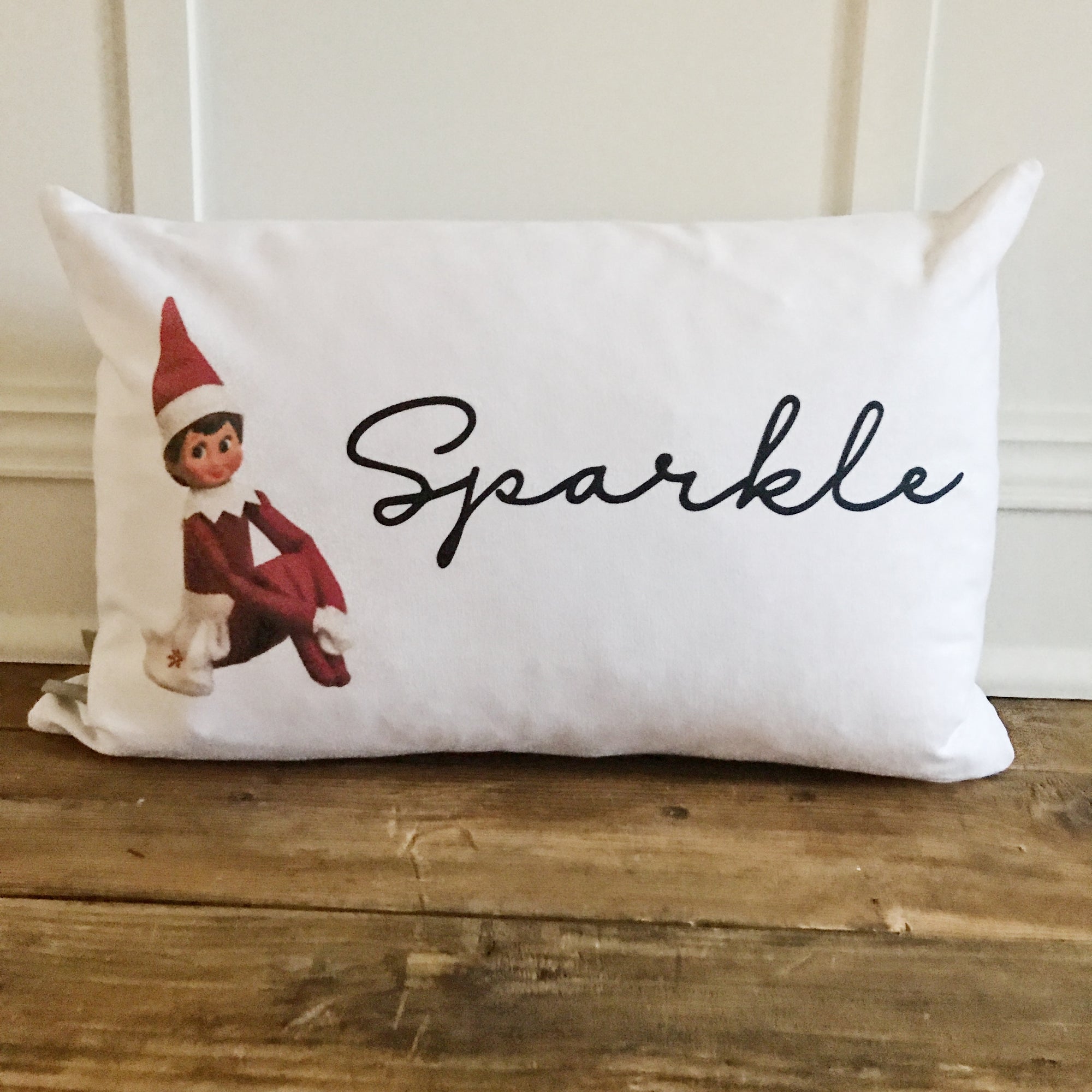 Custom Elf on the Shelf Pillow Cover (Girl) - Linen and Ivory