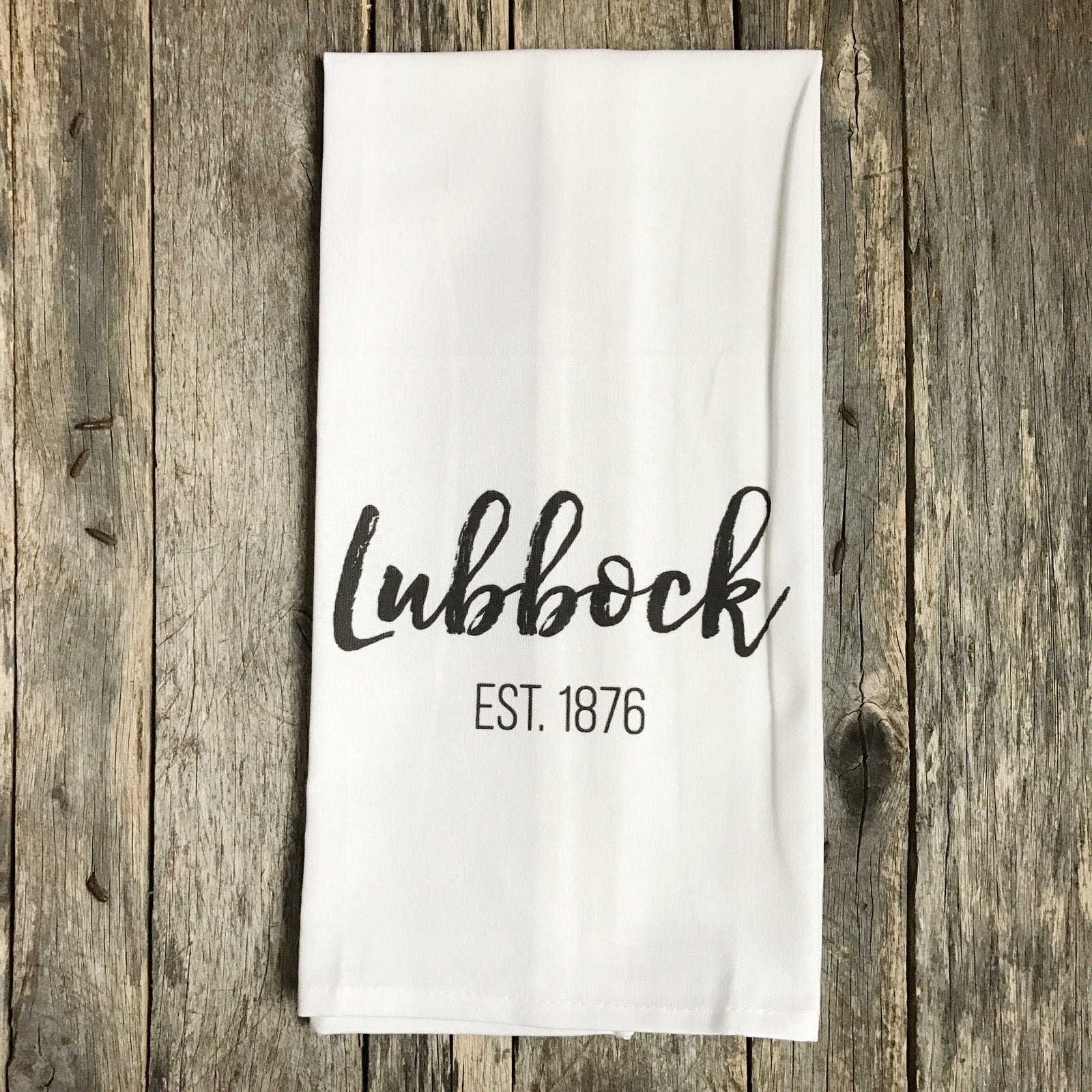 Custom City & Est. Date Tea Towel - Linen and Ivory