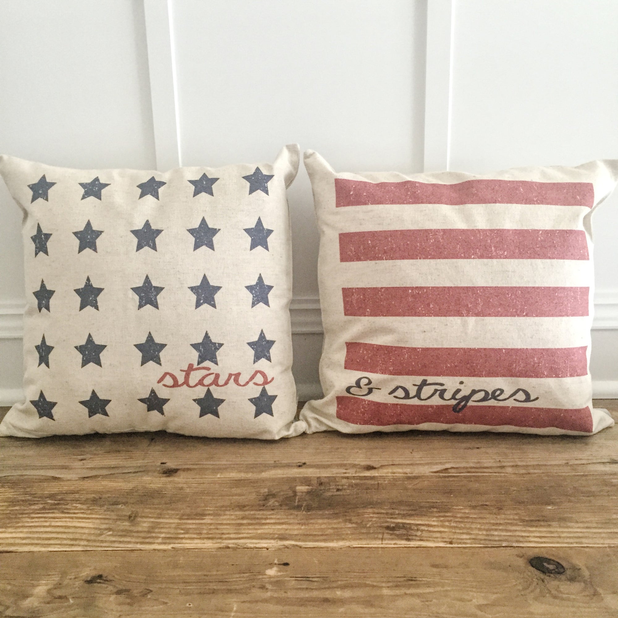 Stars & Stripes Pillow Covers (Set of 2) - Linen and Ivory