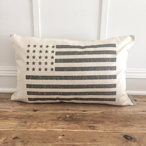 Distressed Flag Pillow Cover (Black) - Linen and Ivory