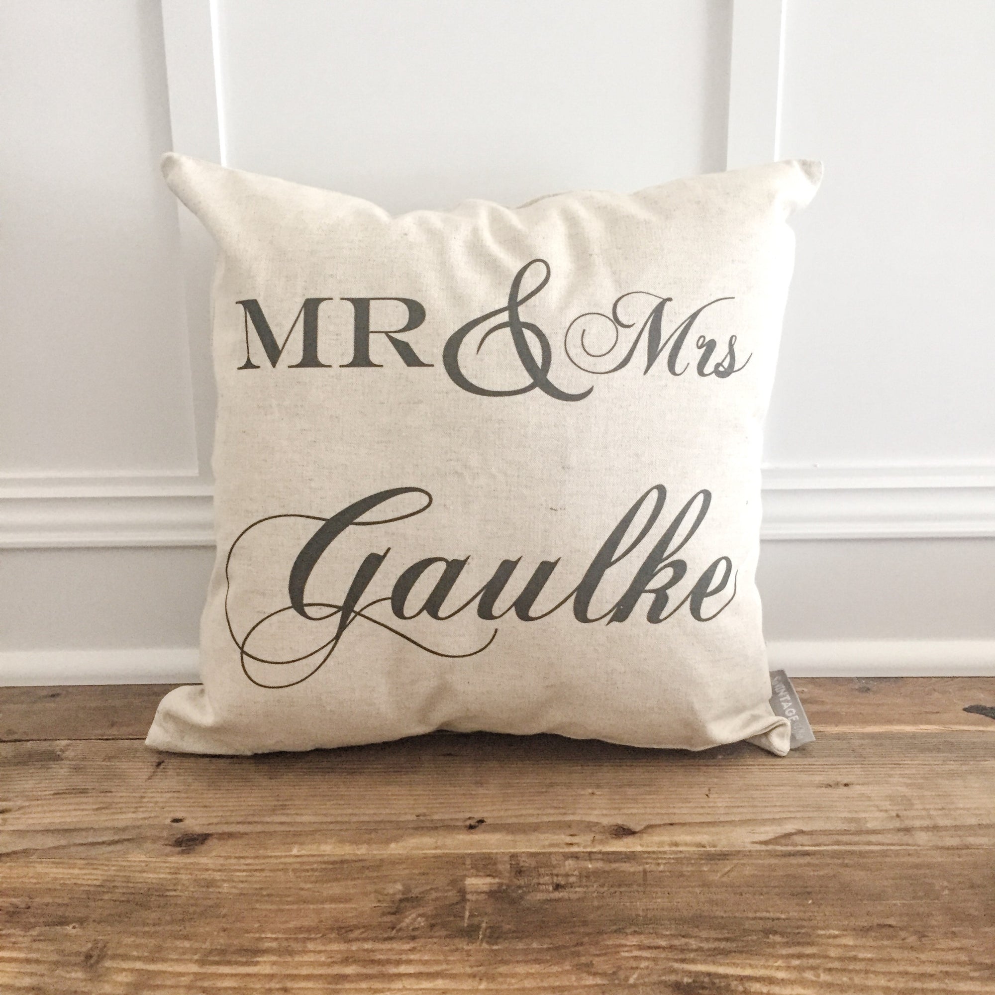 Mr & Mrs Personalized Pillow Cover - Linen and Ivory