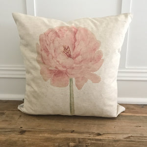 Watercolor Peony Pillow Cover - Linen and Ivory