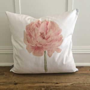 Watercolor Peony Pillow Cover - Linen and Ivory