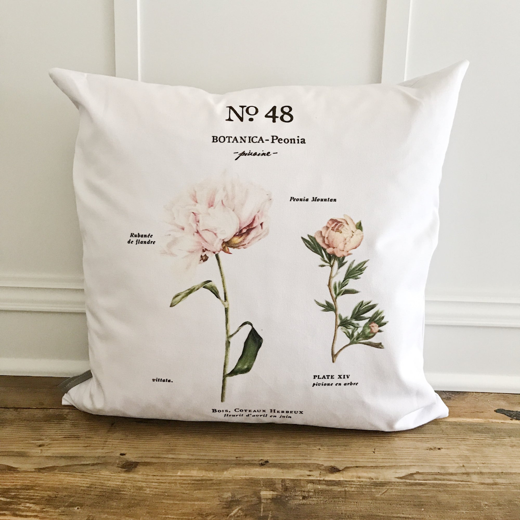 Peony Botanical Pillow Cover (Design 1) - Linen and Ivory