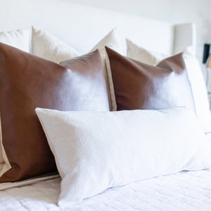"Harlow" Faux Leather Pillow Cover - Linen and Ivory