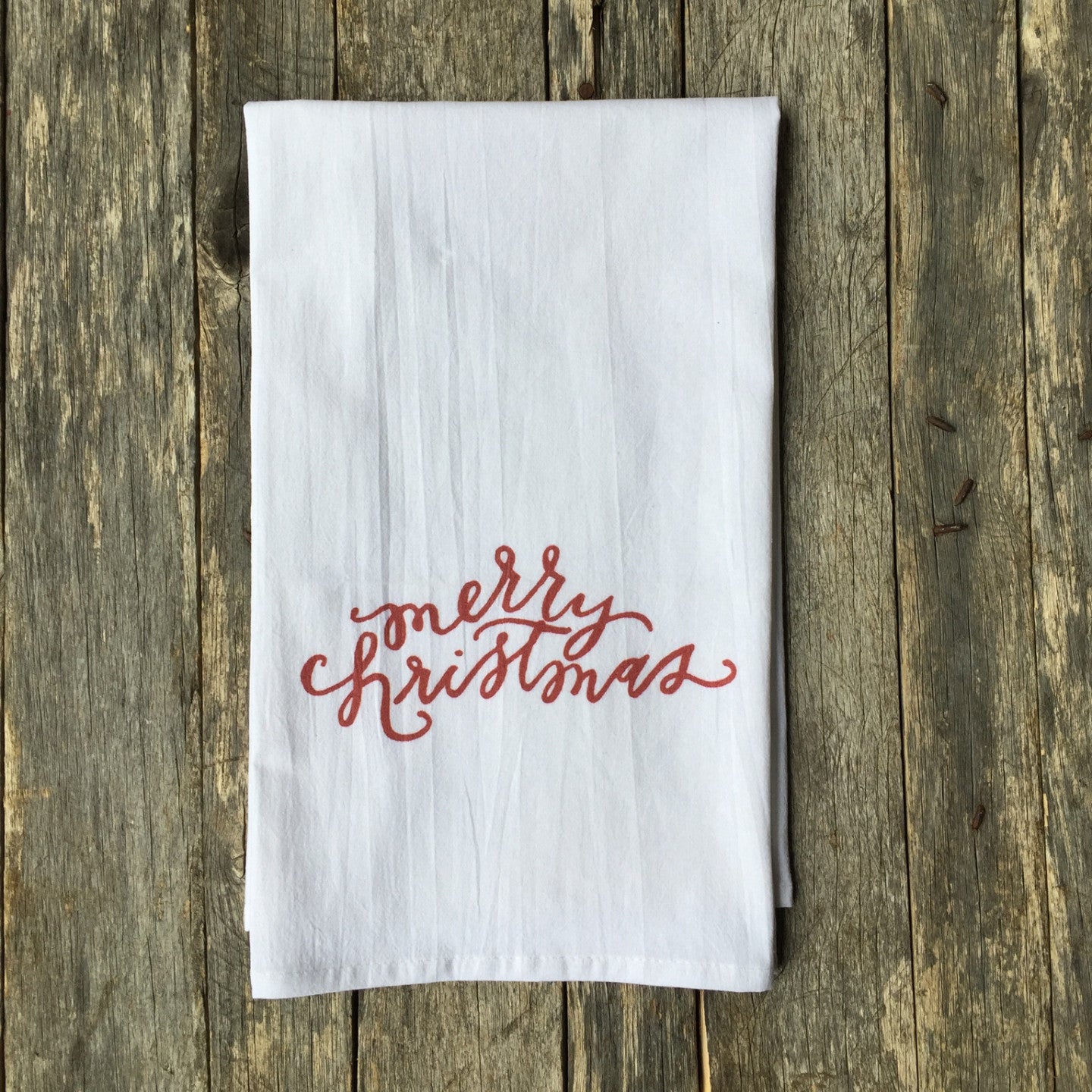 Merry Christmas Tea Towel - Linen and Ivory