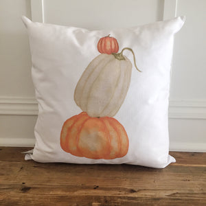 Watercolor Pumpkin Trio Pillow Cover - Linen and Ivory