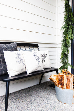 Pine Calligraphy Pillow Cover - Linen and Ivory